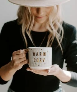 Sweet Water Decor HOME + KITCHEN Warm And Cozy - White + Gold Honeycomb Tile Coffee Mug
