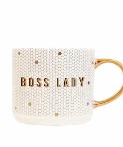Sweet Water Decor Boss Lady - White + Gold Honeycomb Tile Coffee Mug HOME + KITCHEN