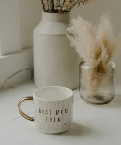 Sweet Water Decor HOME + KITCHEN Best Mom Ever - White + Gold Honeycomb Tile Coffee Mug