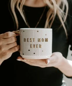 Sweet Water Decor HOME + KITCHEN Best Mom Ever - White + Gold Honeycomb Tile Coffee Mug