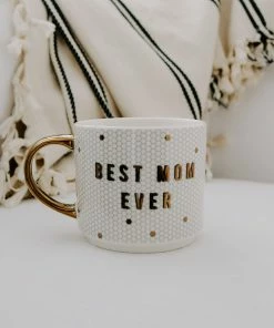 Sweet Water Decor HOME + KITCHEN Best Mom Ever - White + Gold Honeycomb Tile Coffee Mug