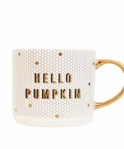 Sweet Water Decor Hello Pumpkin - White + Gold Honeycomb Tile Coffee Mug HOME + KITCHEN