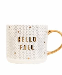 Sweet Water Decor Hello Fall - White + Gold Honeycomb Tile Coffee Mug HOME + KITCHEN