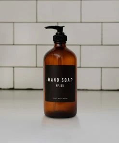 Sweet Water Decor 16oz Amber Glass Hand Soap Dispenser - Black Label SOAP DISPENSERS