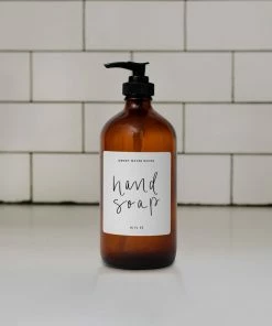 Sweet Water Decor 16oz Amber Glass Hand Soap Dispenser - White Label SOAP DISPENSERS