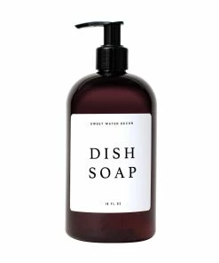Sweet Water Decor 16oz Amber Plastic Dish Soap Dispenser - White Text Label SOAP DISPENSERS