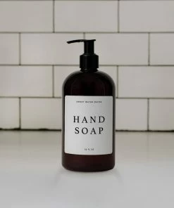 Sweet Water Decor SOAP DISPENSERS 16oz Amber Plastic Hand Soap Dispenser - White Text Label