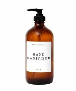 Sweet Water Decor 16oz Amber Glass Hand Sanitizer Dispenser - White Text Label SOAP DISPENSERS