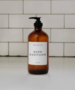 Sweet Water Decor 16oz Amber Glass Hand Sanitizer Dispenser - White Text Label SOAP DISPENSERS
