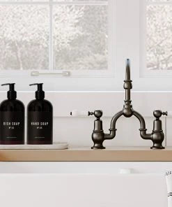 Sweet Water Decor SOAP DISPENSERS 16oz Amber Plastic Countertop Dispenser Set Of 2 - Black Label