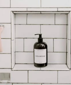 Sweet Water Decor 16oz Amber Plastic Shampoo Dispenser - White Text Label