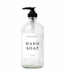 Sweet Water Decor 16oz Clear Glass Hand Soap Dispenser - White Text Label SOAP DISPENSERS