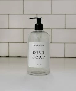 Sweet Water Decor 16oz Clear Plastic Dish Soap Dispenser - White Text Label