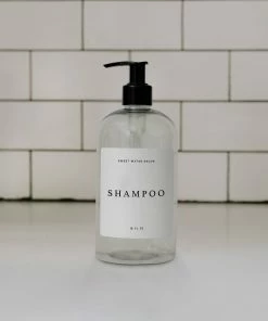 Sweet Water Decor 16oz Clear Plastic Shampoo Dispenser- White Text Label SOAP DISPENSERS