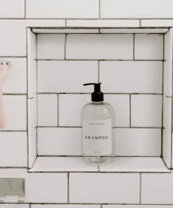 Sweet Water Decor 16oz Clear Plastic Shampoo Dispenser- White Text Label SOAP DISPENSERS