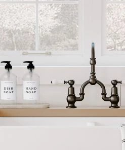 Sweet Water Decor SOAP DISPENSERS 16oz Clear Glass Countertop Dispenser Set Of 2 - White Text Label