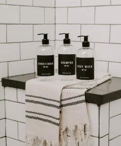 Sweet Water Decor SOAP DISPENSERS 16oz Clear Plastic Bath + Shower Dispenser Set Of 3 - Black Label