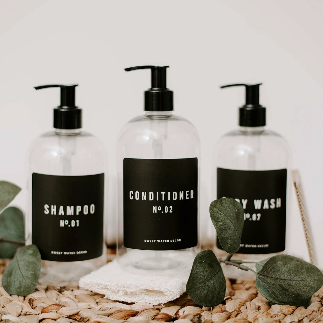 Budget π Sweet Water Decor SOAP DISPENSERS 16oz Clear Plastic Bath + Shower Dispenser Set Of 3 - Black Label π 2 Sweet Water Decor SOAP DISPENSERS 16oz Clear Plastic Bath + Shower Dispenser Set Of 3 - Black Label