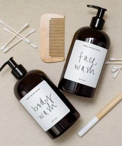 Sweet Water Decor 16oz Amber Plastic Body Wash Dispenser - White Label SOAP DISPENSERS