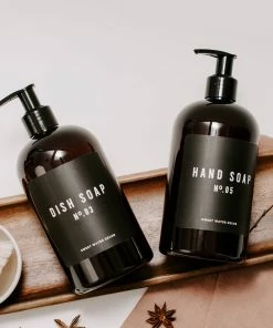 Sweet Water Decor SOAP DISPENSERS 16oz Amber Plastic Countertop Dispenser Set Of 2 - Black Label