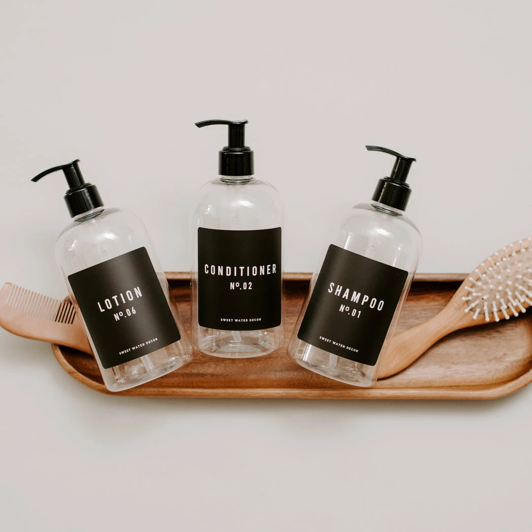 Best Sale π₯ Sweet Water Decor 16oz Clear Plastic Conditioner Dispenser - Black Label SOAP DISPENSERS π€© 3 Sweet Water Decor 16oz Clear Plastic Conditioner Dispenser - Black Label SOAP DISPENSERS