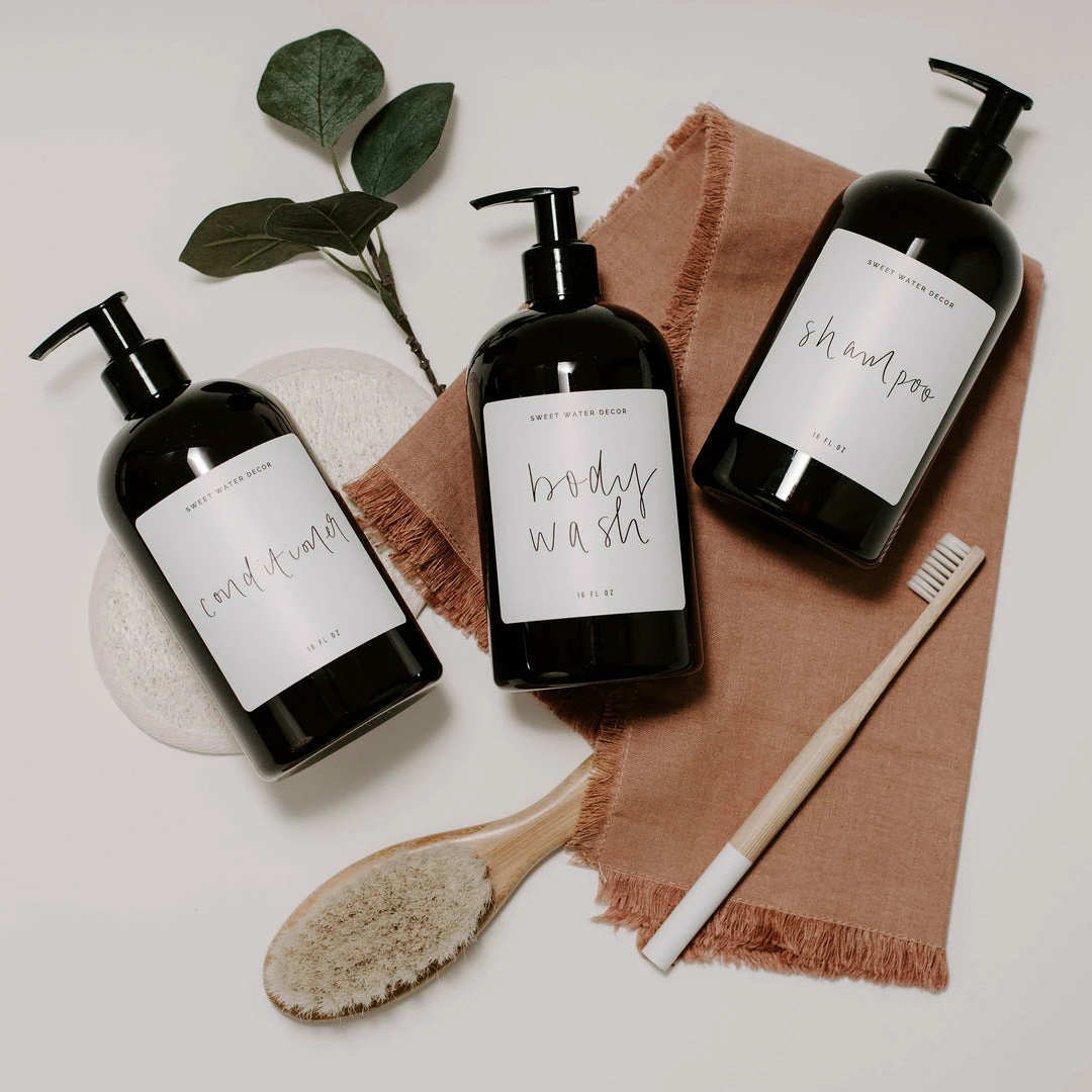 Best Pirce π Sweet Water Decor 16oz Amber Plastic Bath + Shower Dispenser Set Of 3 - White Label π 1 Sweet Water Decor 16oz Amber Plastic Bath + Shower Dispenser Set Of 3 - White Label