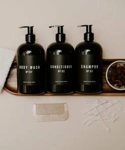 Sweet Water Decor 16oz Amber Plastic Bath + Shower Dispenser Set Of 3 - Black Label SOAP DISPENSERS