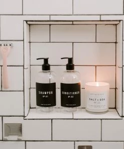 Sweet Water Decor 16oz Clear Plastic Bath + Shower Dispenser Set Of 2 - Black Label SOAP DISPENSERS