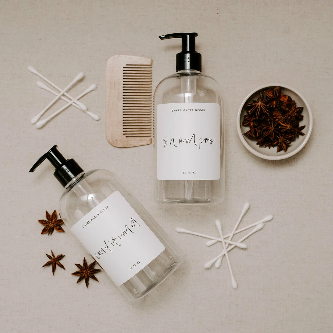 Discount 𧨠Sweet Water Decor SOAP DISPENSERS 16oz Clear Plastic Conditioner Dispenser - White Label β 4 Sweet Water Decor SOAP DISPENSERS 16oz Clear Plastic Conditioner Dispenser - White Label