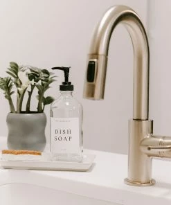 Sweet Water Decor SOAP DISPENSERS 16oz Clear Glass Dish Soap Dispenser - White Text Label