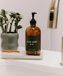 Sweet Water Decor 16oz Amber Glass Hand Soap Dispenser - Black Label SOAP DISPENSERS