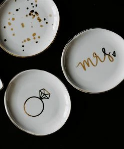 Sweet Water Decor TRAYS + JEWELRY DISHES Engagement Ring Jewelry Dish - White + Gold Foil