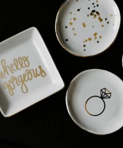Sweet Water Decor TRAYS + JEWELRY DISHES Speckled Jewelry Dish - White + Gold Foil