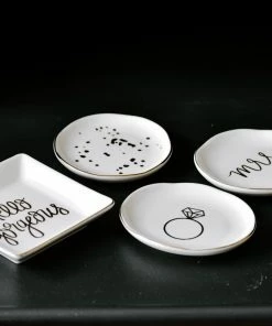 Sweet Water Decor TRAYS + JEWELRY DISHES Engagement Ring Jewelry Dish - White + Gold Foil