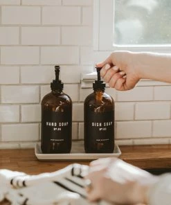 Sweet Water Decor SOAP DISPENSERS 16oz Amber Glass Countertop Dispenser Set Of 2 - Black Label