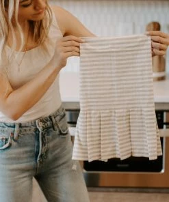 Sweet Water Decor Striped Tea Towel With Ruffle - Tan