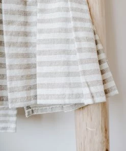 Sweet Water Decor Striped Tea Towel With Ruffle - Tan