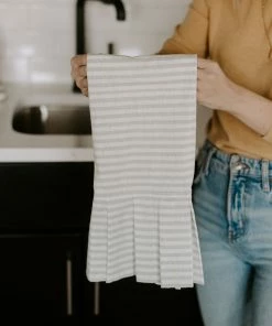 Sweet Water Decor Striped Tea Towel With Ruffle - Grey