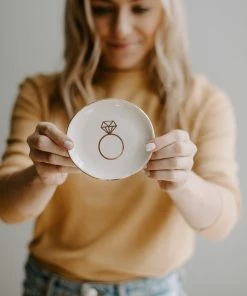 Sweet Water Decor TRAYS + JEWELRY DISHES Engagement Ring Jewelry Dish - White + Gold Foil
