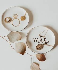 Sweet Water Decor TRAYS + JEWELRY DISHES Engagement Ring Jewelry Dish - White + Gold Foil