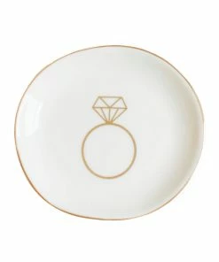 Sweet Water Decor TRAYS + JEWELRY DISHES Engagement Ring Jewelry Dish - White + Gold Foil