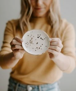 Sweet Water Decor TRAYS + JEWELRY DISHES Speckled Jewelry Dish - White + Gold Foil