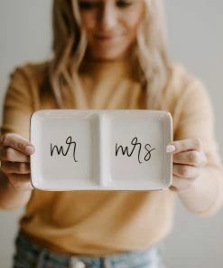Sweet Water Decor TRAYS + JEWELRY DISHES Mr. And Mrs. Jewelry Dish - White, Black, + Gold Foil
