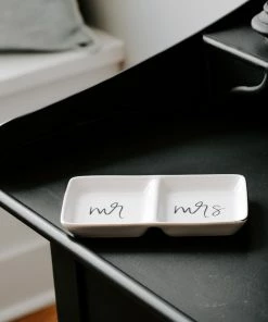Sweet Water Decor TRAYS + JEWELRY DISHES Mr. And Mrs. Jewelry Dish - White, Black, + Gold Foil