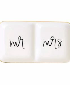 Sweet Water Decor TRAYS + JEWELRY DISHES Mr. And Mrs. Jewelry Dish - White, Black, + Gold Foil