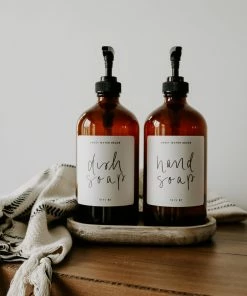 Sweet Water Decor 16oz Amber Glass Hand Soap Dispenser - White Label SOAP DISPENSERS