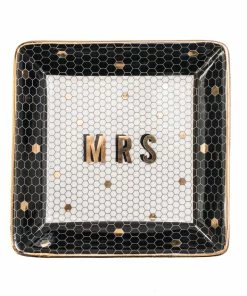 Sweet Water Decor Mrs. Honeycomb Tile Jewelry Dish - Cream, Black + Gold