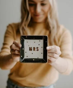 Sweet Water Decor Mrs. Honeycomb Tile Jewelry Dish - Cream, Black + Gold