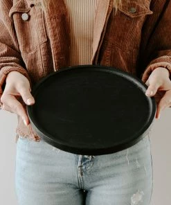 Sweet Water Decor Large Black Wood Tray | Round TRAYS + JEWELRY DISHES
