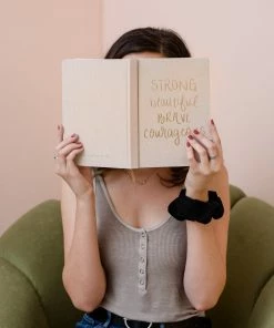 Sweet Water Decor STATIONERY Strong Beautiful Brave Courageous - Tan + Gold Fabric Journal